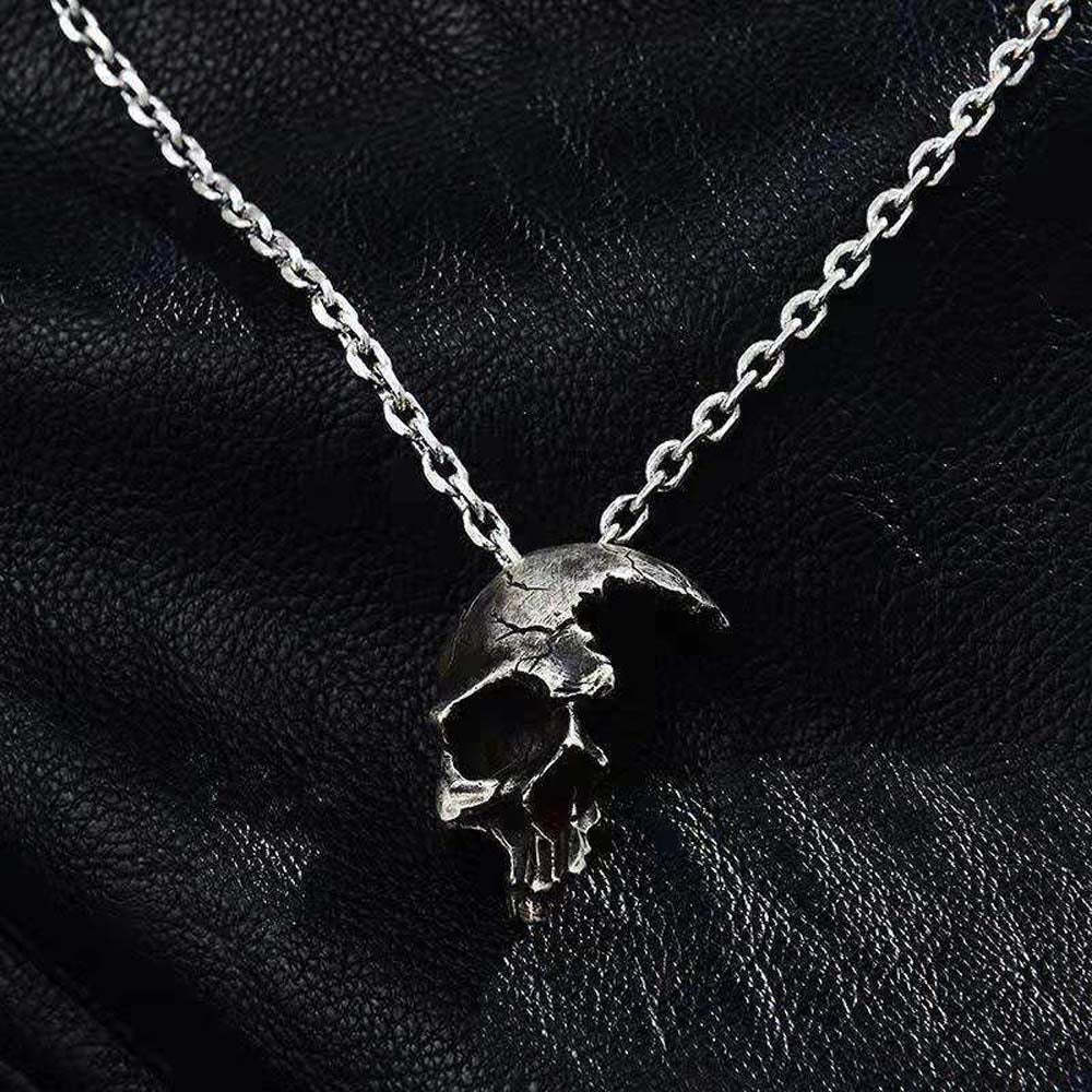 Halloween Necklace Half Face Skull Pendant Necklace Halloween Gift - NameNecklace