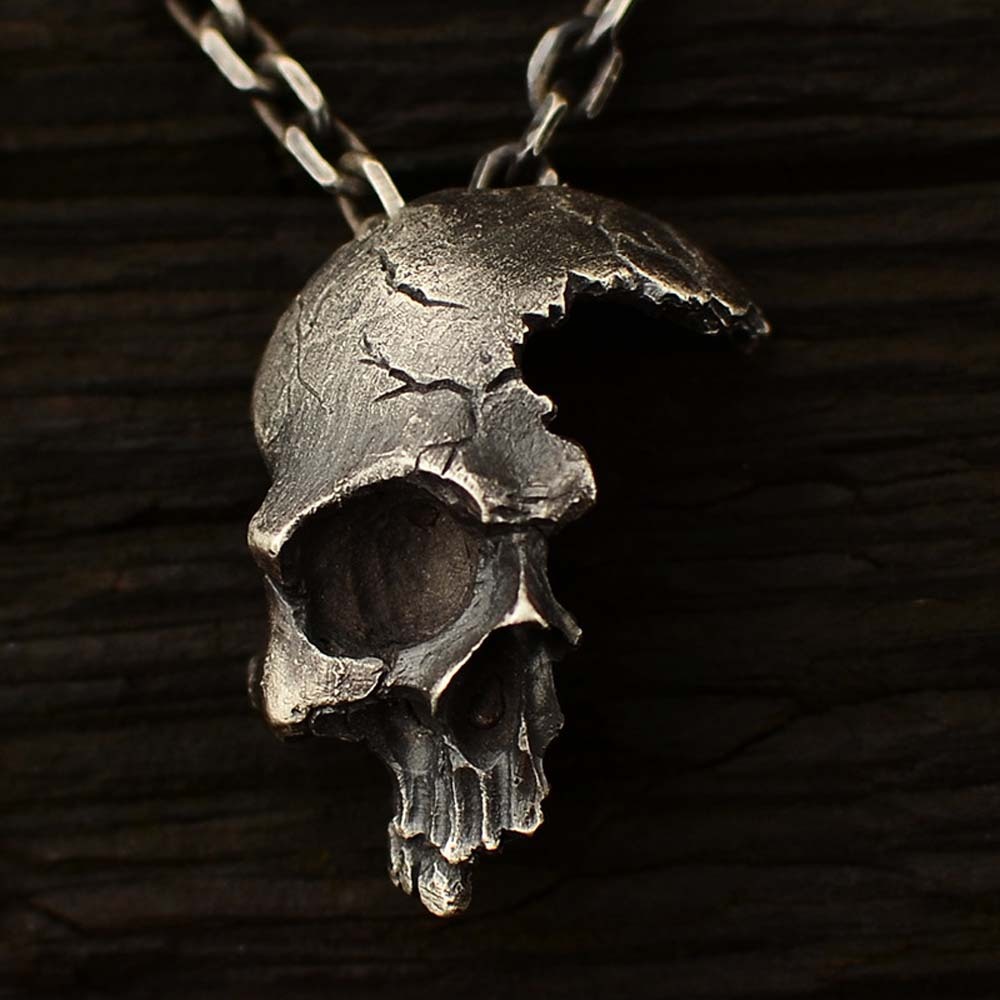 Halloween Necklace Half Face Skull Pendant Necklace Halloween Gift - NameNecklace