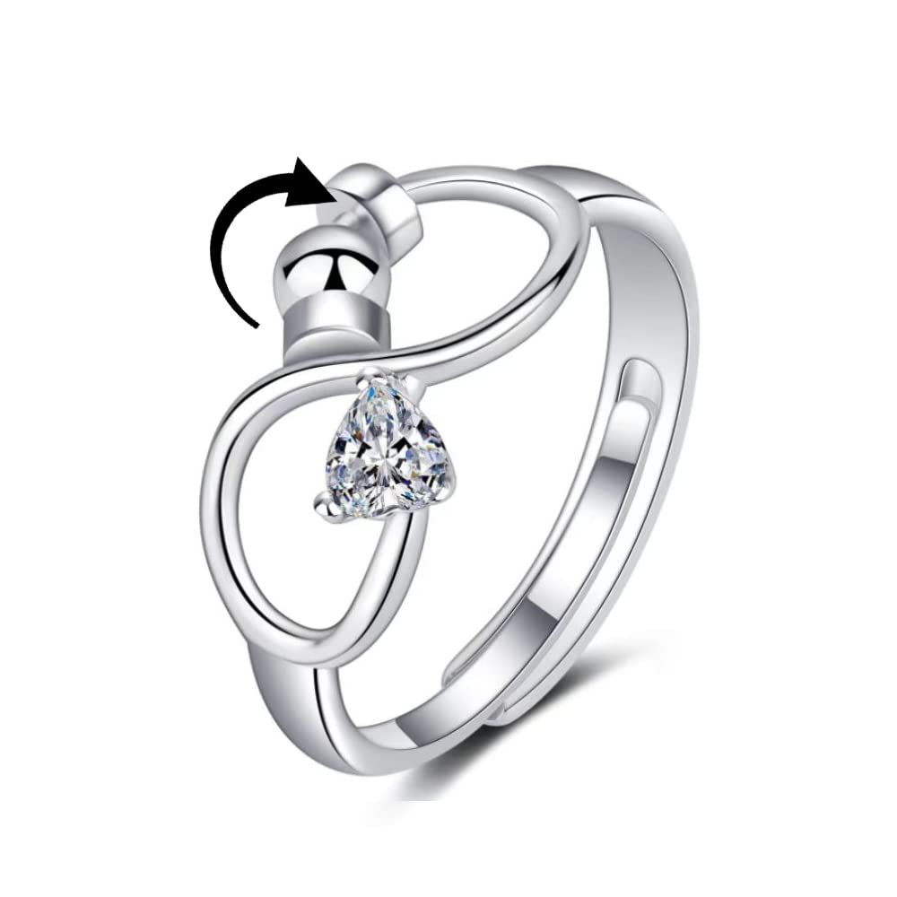 Fidget Anxiety Adjustable Rotating Ring for Women Girls with 12 Birthstone Jewelry for Birthday Gift - NameNecklace