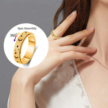 Anxiety Ring for Women Men Moon Star Relieving Anxiety Rotating Ring Jewelry Gifts - NameNecklace
