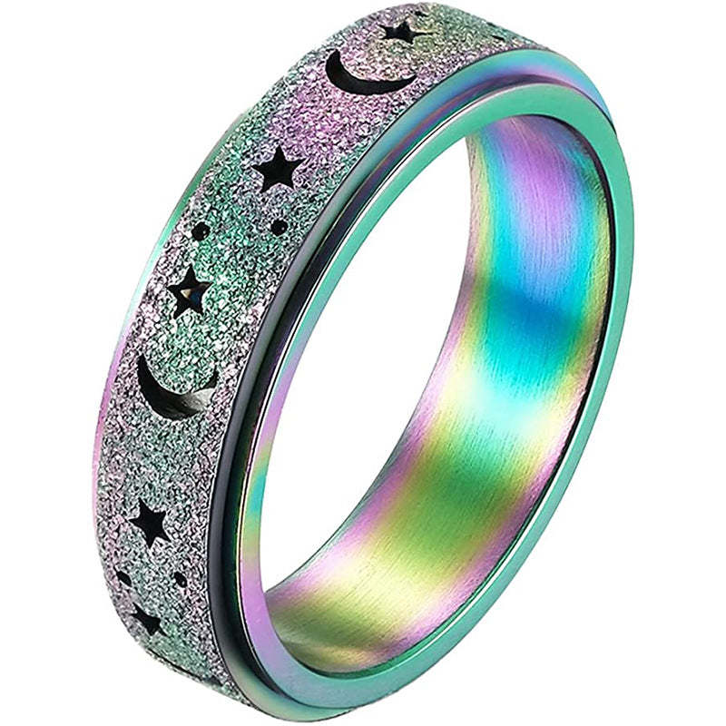 Anxiety Ring for Women Men Moon Star Relieving Anxiety Rotating Ring Jewelry Gifts - NameNecklace