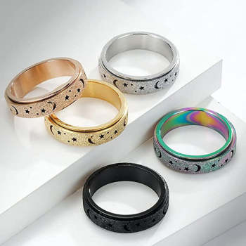 Anxiety Ring for Women Men Moon Star Relieving Anxiety Rotating Ring Jewelry Gifts - NameNecklace