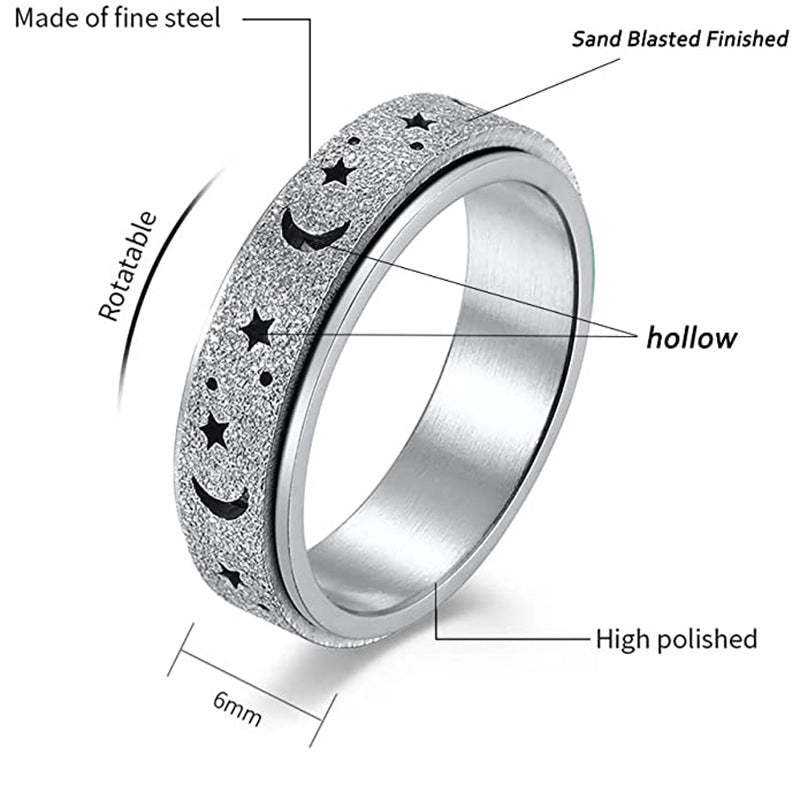 Anxiety Ring for Women Men Moon Star Relieving Anxiety Rotating Ring Jewelry Gifts - NameNecklace