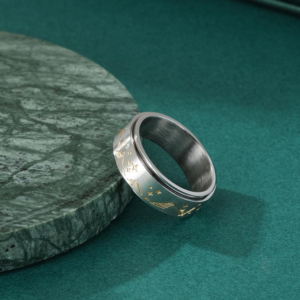 Spinner Ring Relieving Anxiety Stainless Steel Moon Star Rotating Ring Jewelry Gifts - NameNecklace