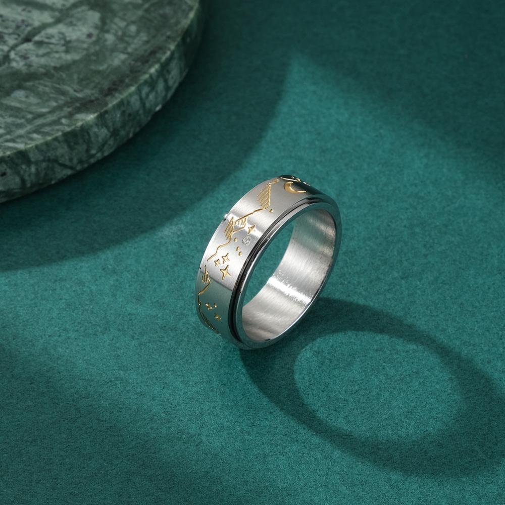 Spinner Ring Relieving Anxiety Stainless Steel Moon Star Rotating Ring Jewelry Gifts - NameNecklace