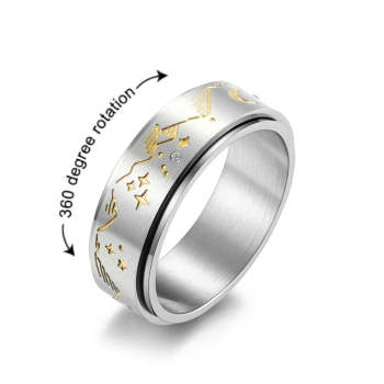 Spinner Ring Relieving Anxiety Stainless Steel Moon Star Rotating Ring Jewelry Gifts - NameNecklace