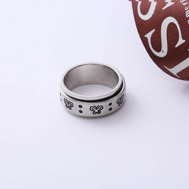 Butterfly Spinner Ring Relieving Anxiety Rotating Ring Jewelry Gift for Women Men - NameNecklace