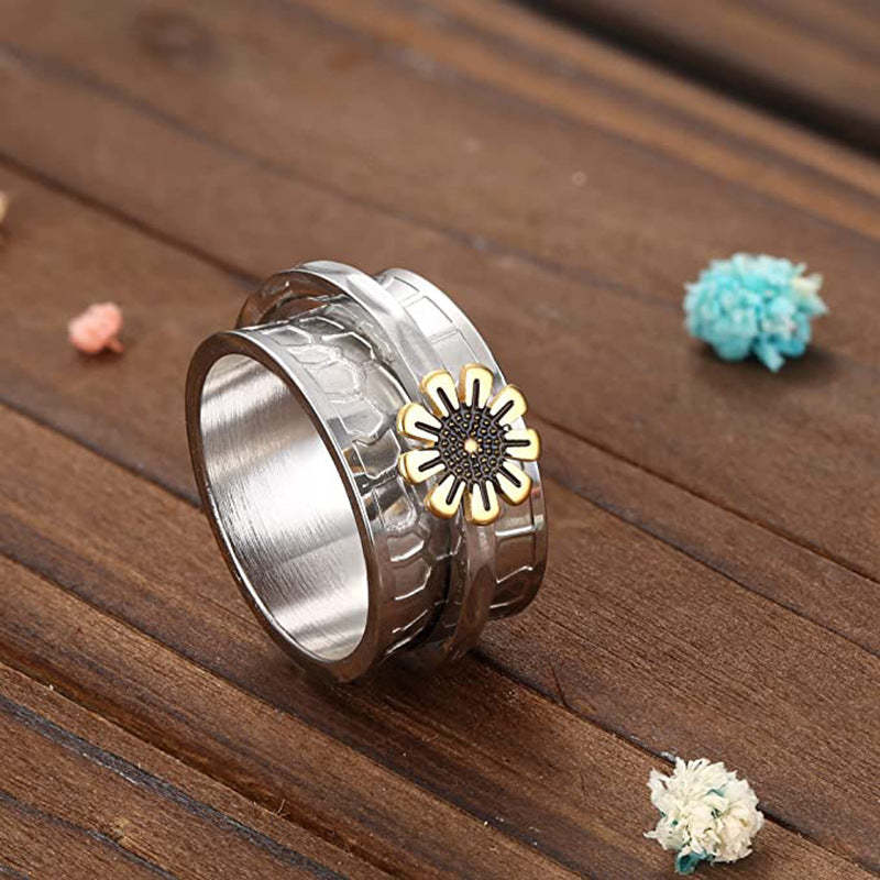 Fidget Anxiety Rings Daisy Spinner Ring Jewelry Gifts for Women - NameNecklace