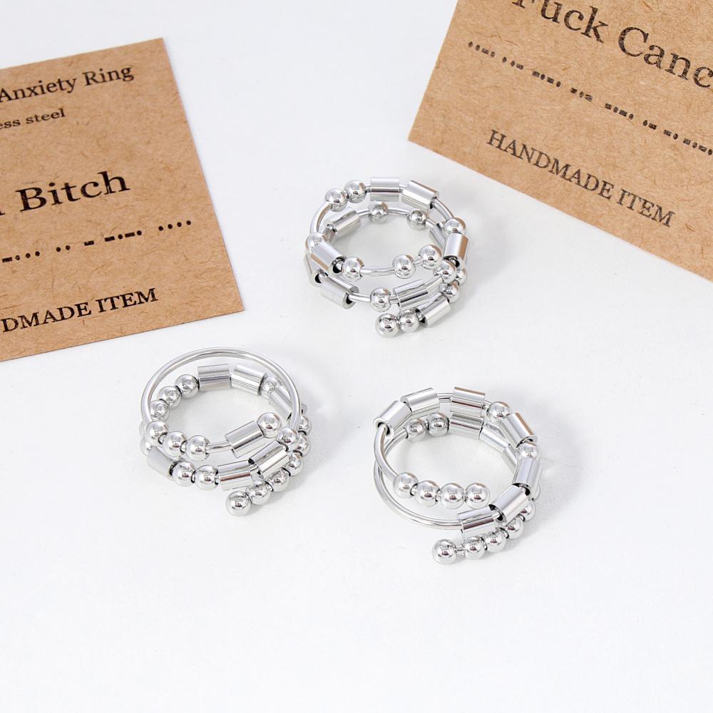 Morse Code Anxiety Spinner Ring Relieving Anxiety Ring Jewelry Gifts for Women Men - NameNecklace