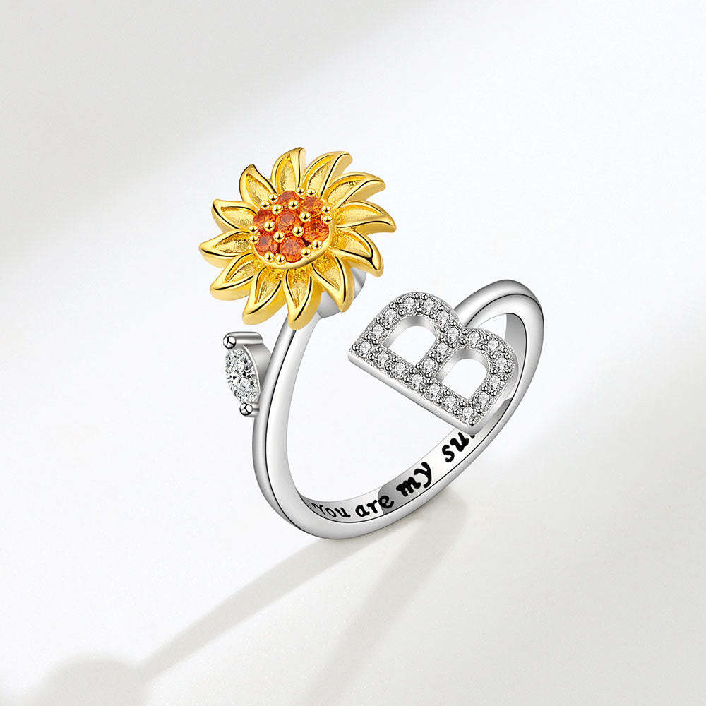 Spinner Ring Sunflower Initial Letter Adjustable Anxiety Fidget Rings for Relieving Stress Ring for Women - NameNecklace