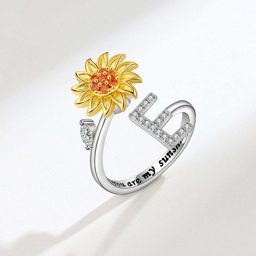 Spinner Ring Sunflower Initial Letter Adjustable Anxiety Fidget Rings for Relieving Stress Ring for Women - NameNecklace