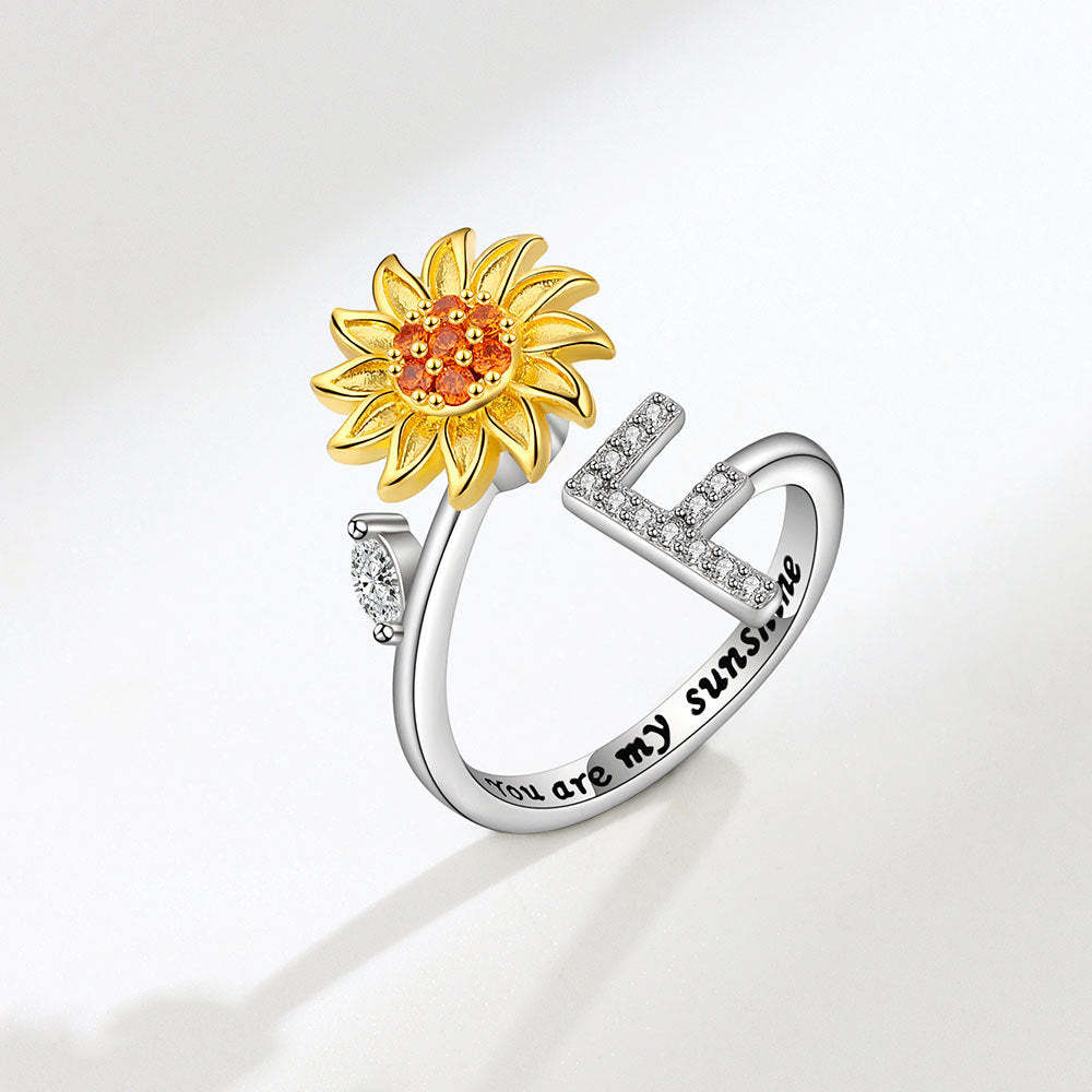 Spinner Ring Sunflower Initial Letter Adjustable Anxiety Fidget Rings for Relieving Stress Ring for Women - NameNecklace