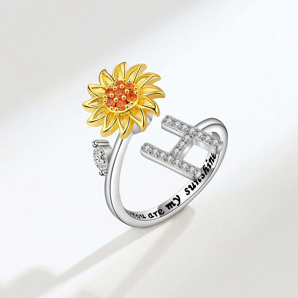 Spinner Ring Sunflower Initial Letter Adjustable Anxiety Fidget Rings for Relieving Stress Ring for Women - NameNecklace