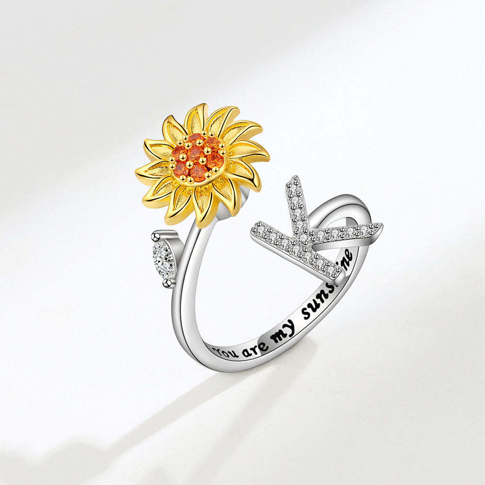 Spinner Ring Sunflower Initial Letter Adjustable Anxiety Fidget Rings for Relieving Stress Ring for Women - NameNecklace