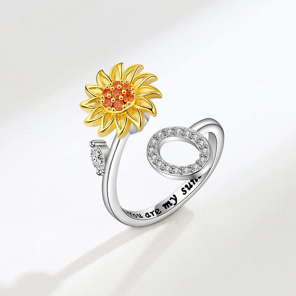 Spinner Ring Sunflower Initial Letter Adjustable Anxiety Fidget Rings for Relieving Stress Ring for Women - NameNecklace