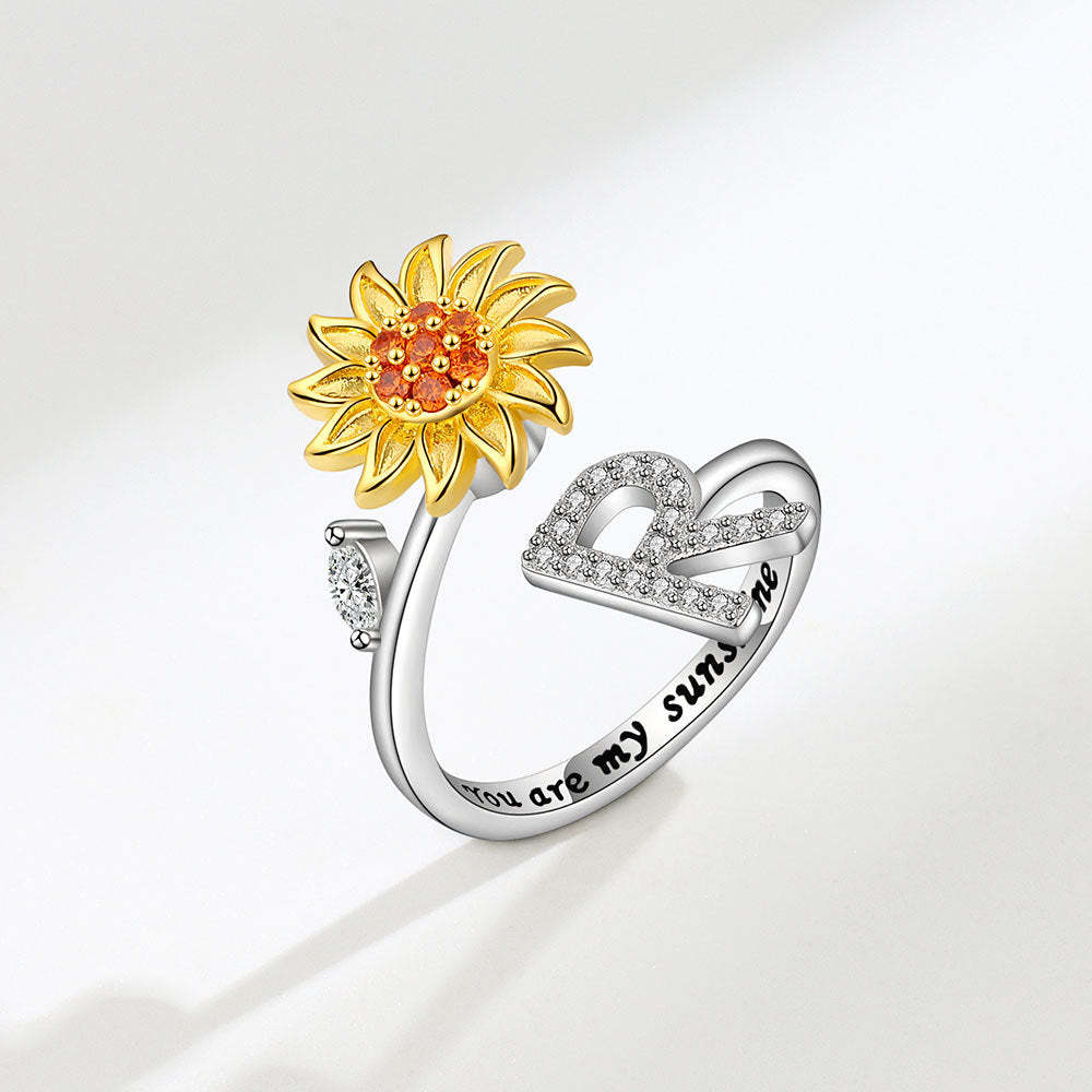 Spinner Ring Sunflower Initial Letter Adjustable Anxiety Fidget Rings for Relieving Stress Ring for Women - NameNecklace