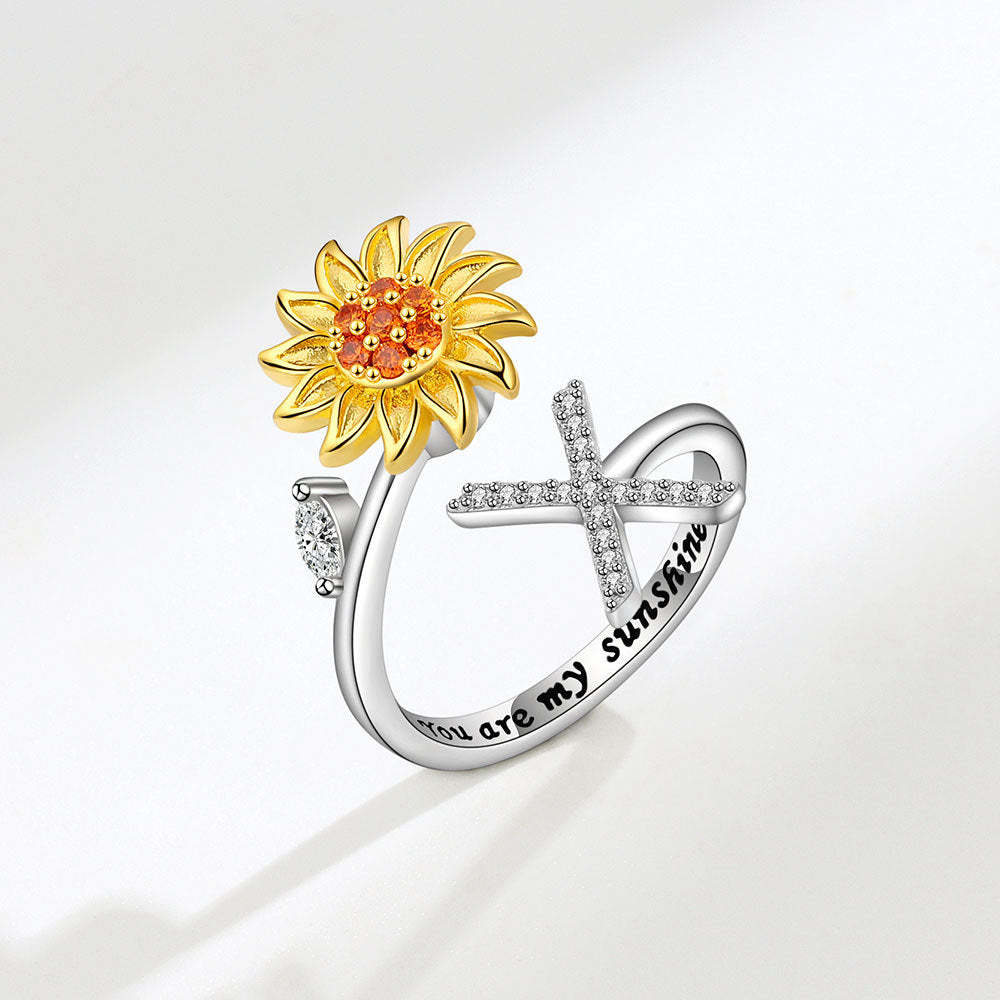 Spinner Ring Sunflower Initial Letter Adjustable Anxiety Fidget Rings for Relieving Stress Ring for Women - NameNecklace