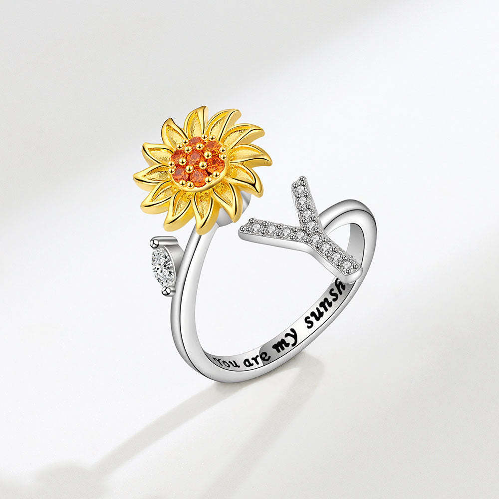 Spinner Ring Sunflower Initial Letter Adjustable Anxiety Fidget Rings for Relieving Stress Ring for Women - NameNecklace