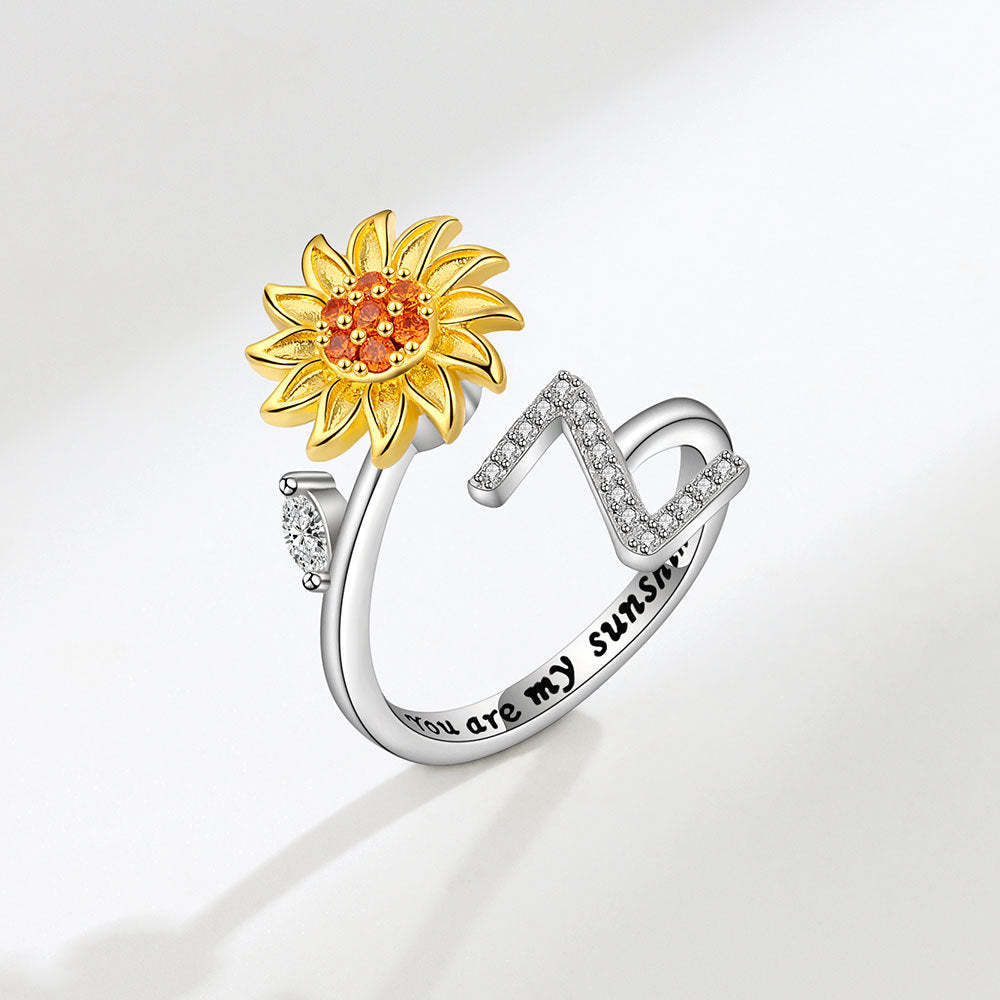 Spinner Ring Sunflower Initial Letter Adjustable Anxiety Fidget Rings for Relieving Stress Ring for Women - NameNecklace