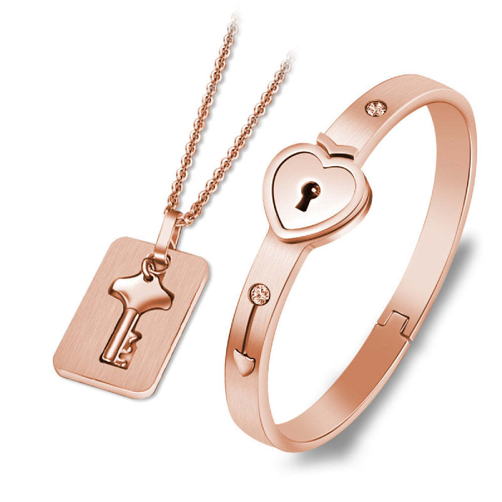 Necklace Bracelet Set Key Lock Love Jewelry Gifts For Couples - NameNecklace