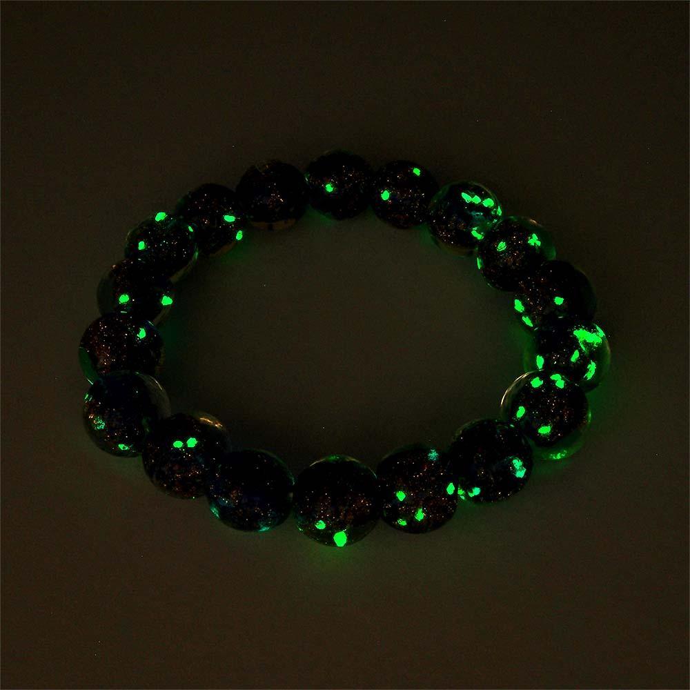 Dark Blue Firefly Glass Stretch Beaded Bracelet Glow in the Dark Luminous Bracelet - NameNecklace