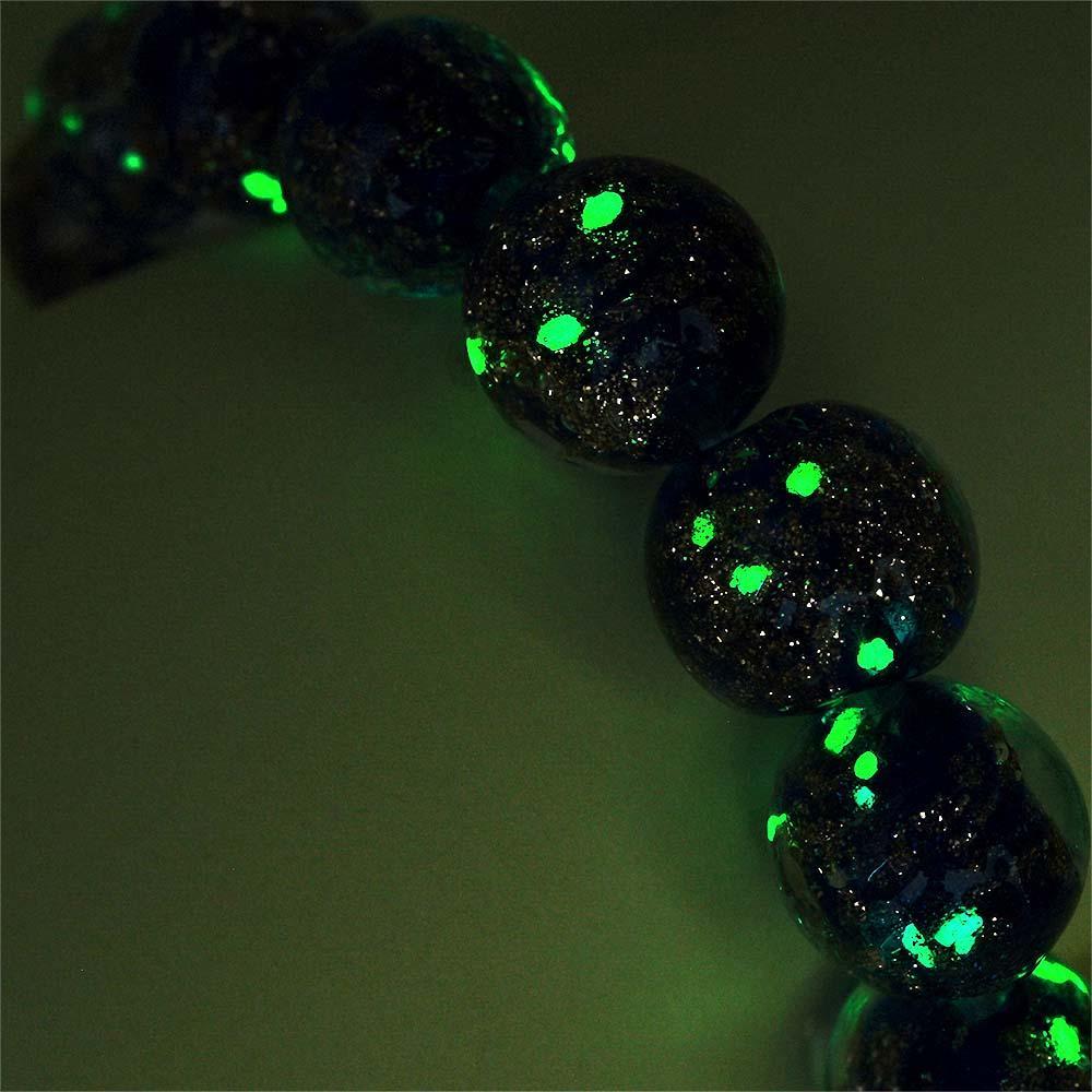 Dark Blue Firefly Glass Stretch Beaded Bracelet Glow in the Dark Luminous Bracelet - NameNecklace