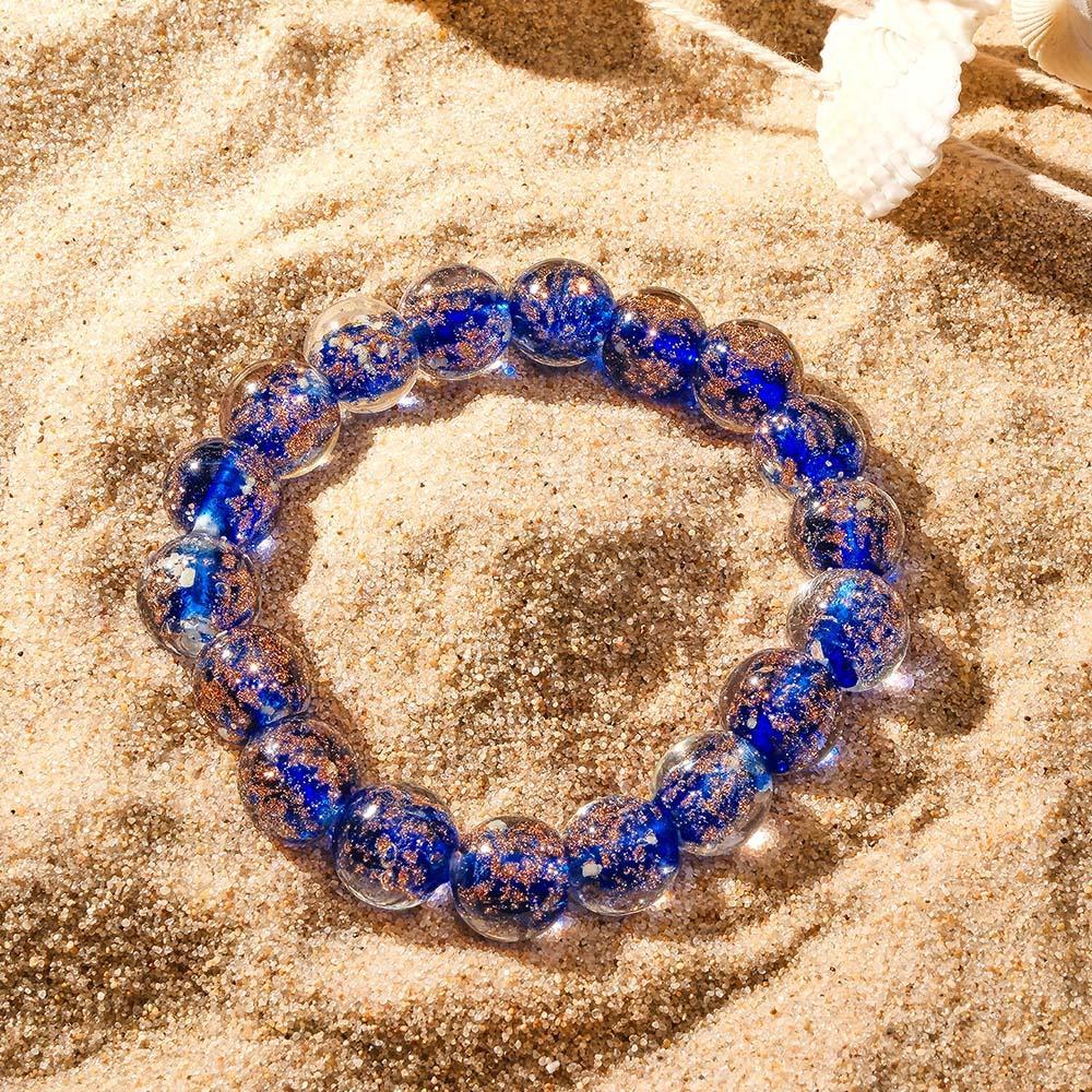 Dark Blue Firefly Glass Stretch Beaded Bracelet Glow in the Dark Luminous Bracelet - NameNecklace
