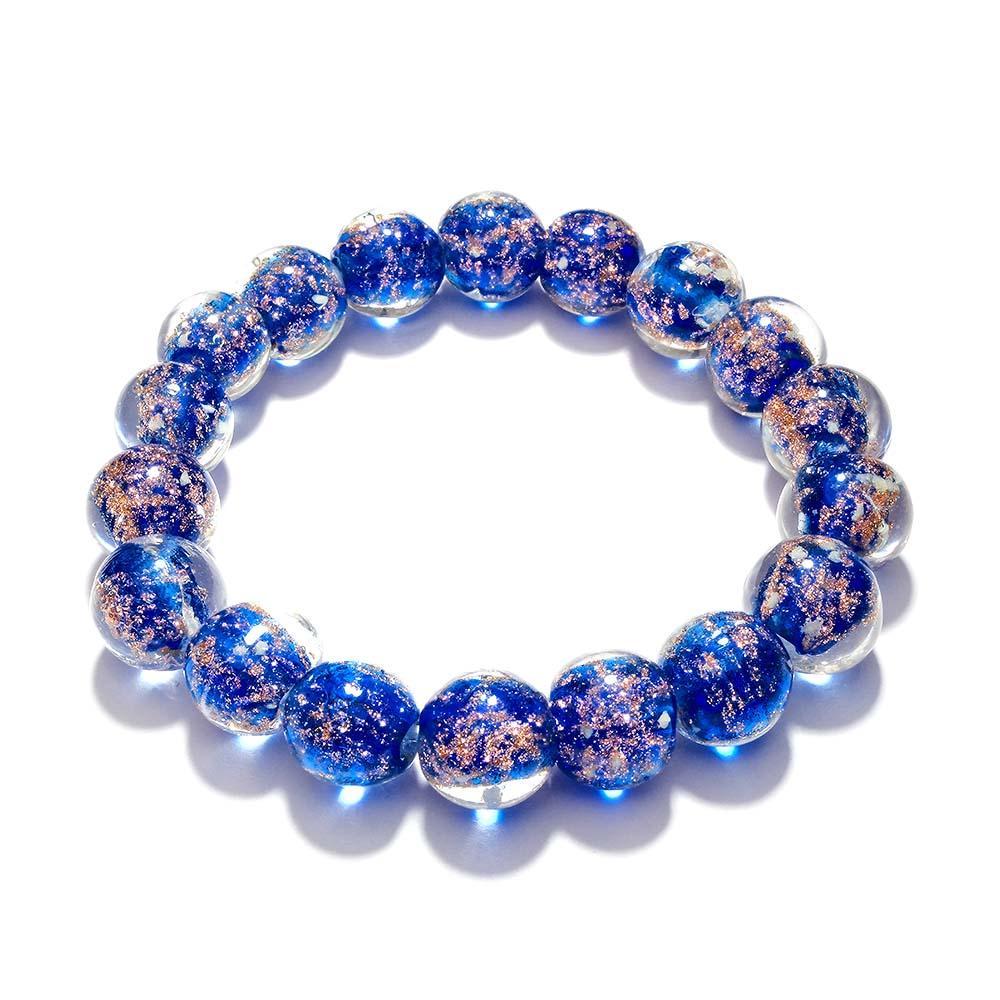 Dark Blue Firefly Glass Stretch Beaded Bracelet Glow in the Dark Luminous Bracelet - NameNecklace