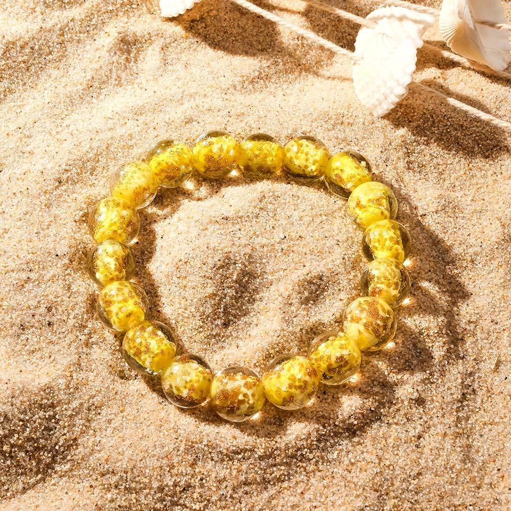 Yellow Firefly Glass Stretch Beaded Bracelet Glow in the Dark Luminous Bracelet - NameNecklace