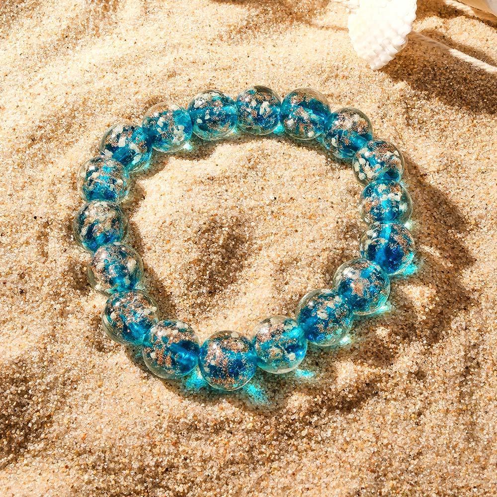 Royal Blue Firefly Glass Stretch Beaded Bracelet Glow in the Dark Luminous Bracelet - NameNecklace