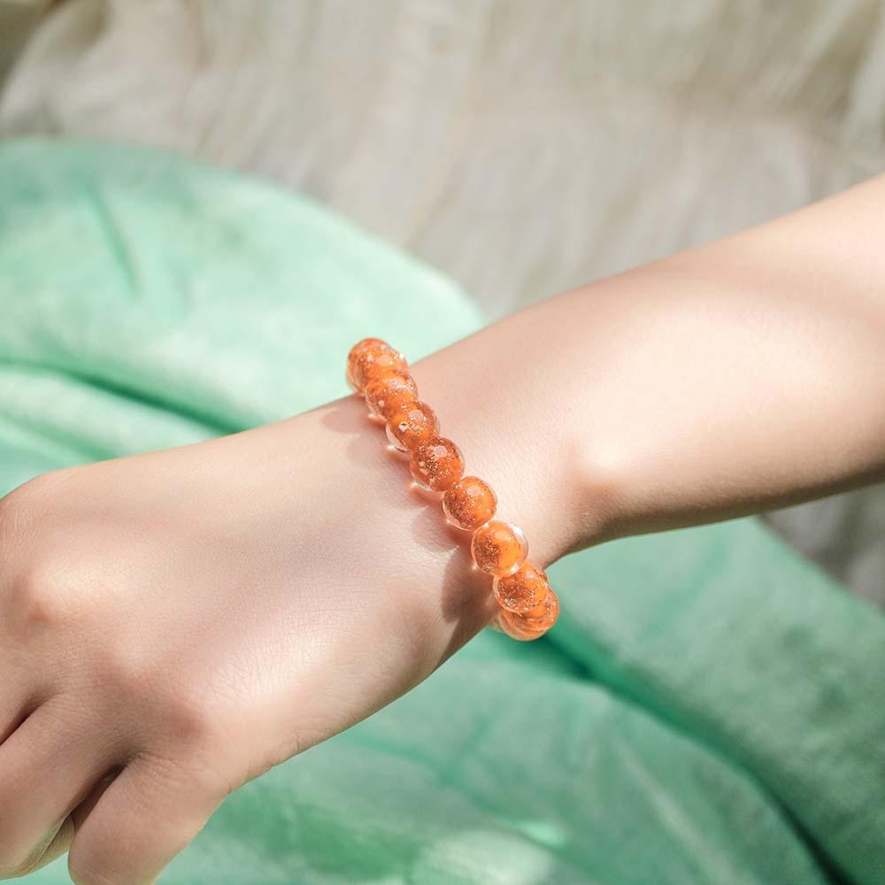 Orange Firefly Glass Stretch Beaded Bracelet Glow in the Dark Luminous Bracelet - NameNecklace