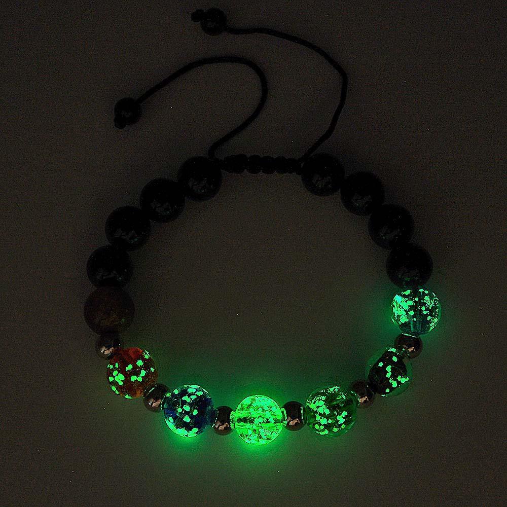 Luminous Silver Beads Six-Color Firefly Glass Braided Bracelet Glow in the Dark Luminous Bracelet - NameNecklace