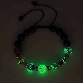 Luminous Silver Beads Six-Color Firefly Glass Braided Bracelet Glow in the Dark Luminous Bracelet - NameNecklace