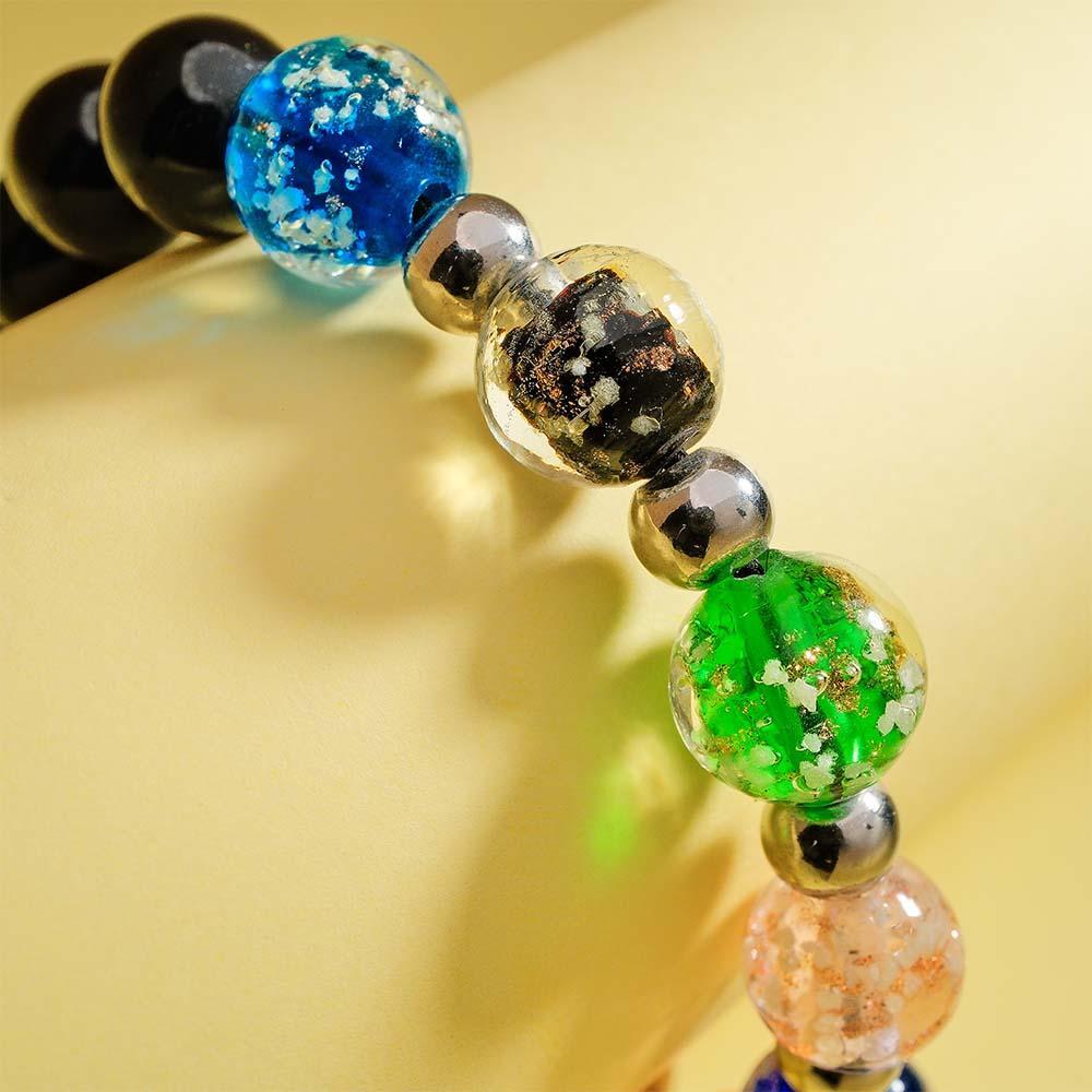 Luminous Silver Beads Six-Color Firefly Glass Braided Bracelet Glow in the Dark Luminous Bracelet - NameNecklace