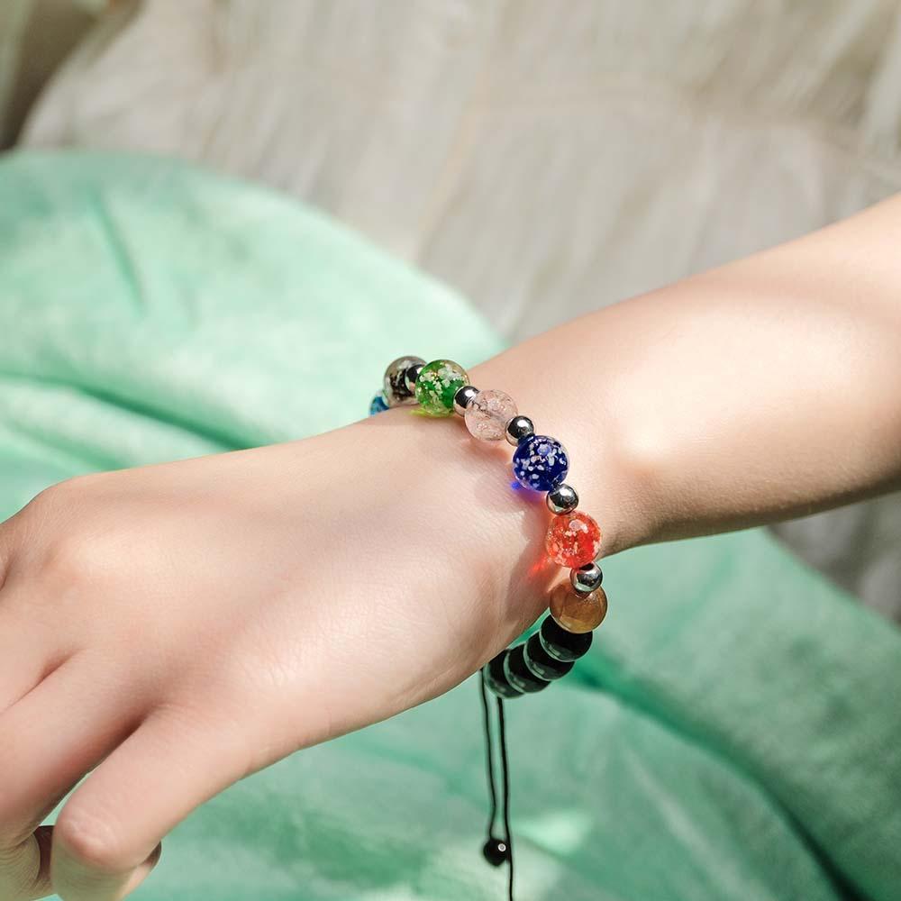 Luminous Silver Beads Six-Color Firefly Glass Braided Bracelet Glow in the Dark Luminous Bracelet - NameNecklace