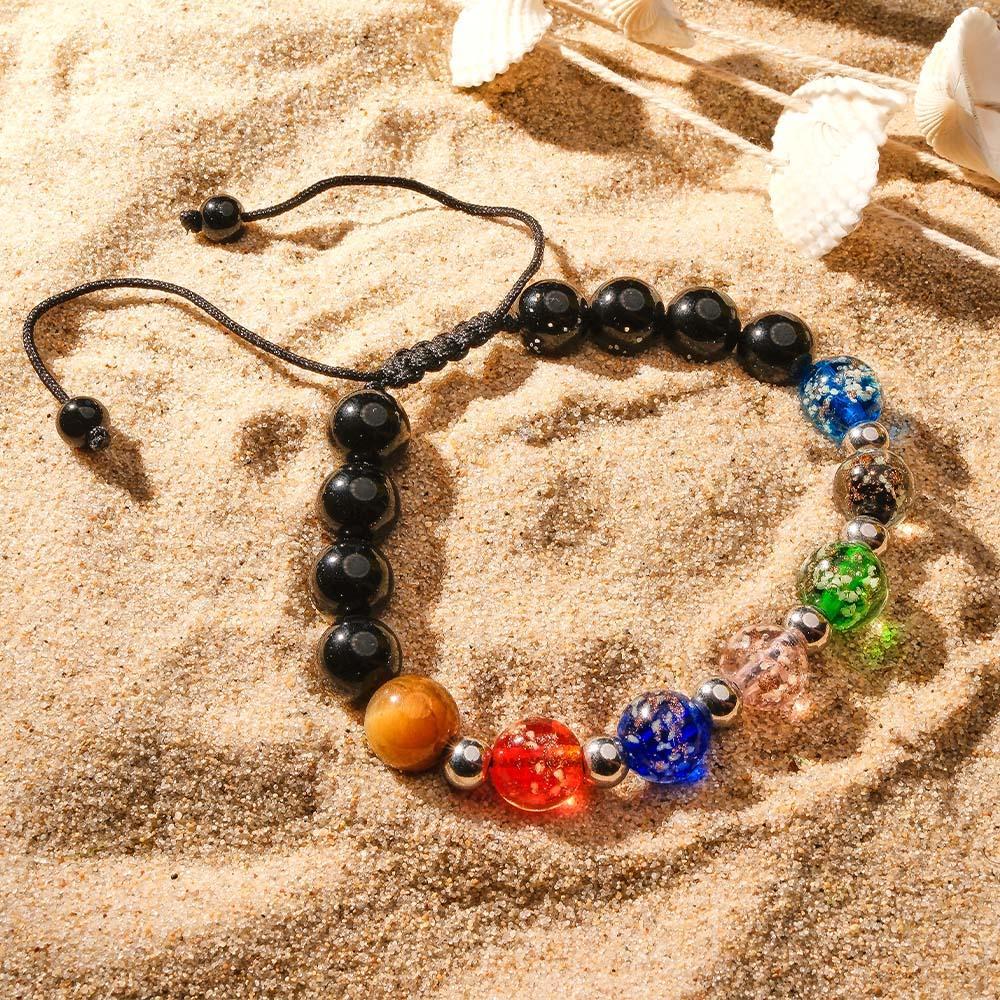 Luminous Silver Beads Six-Color Firefly Glass Braided Bracelet Glow in the Dark Luminous Bracelet - NameNecklace