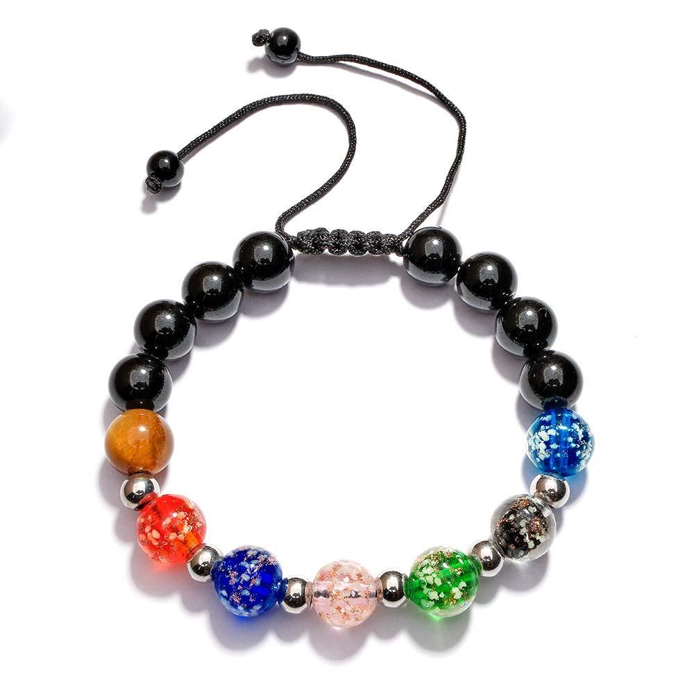 Luminous Silver Beads Six-Color Firefly Glass Braided Bracelet Glow in the Dark Luminous Bracelet - NameNecklace
