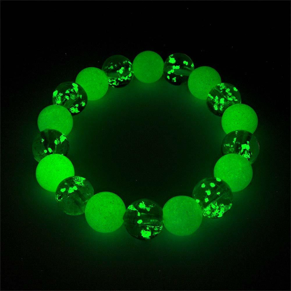 White Firefly Glass Stretch Beaded Bracelet Glow in the Dark Luminous Bracelet - NameNecklace