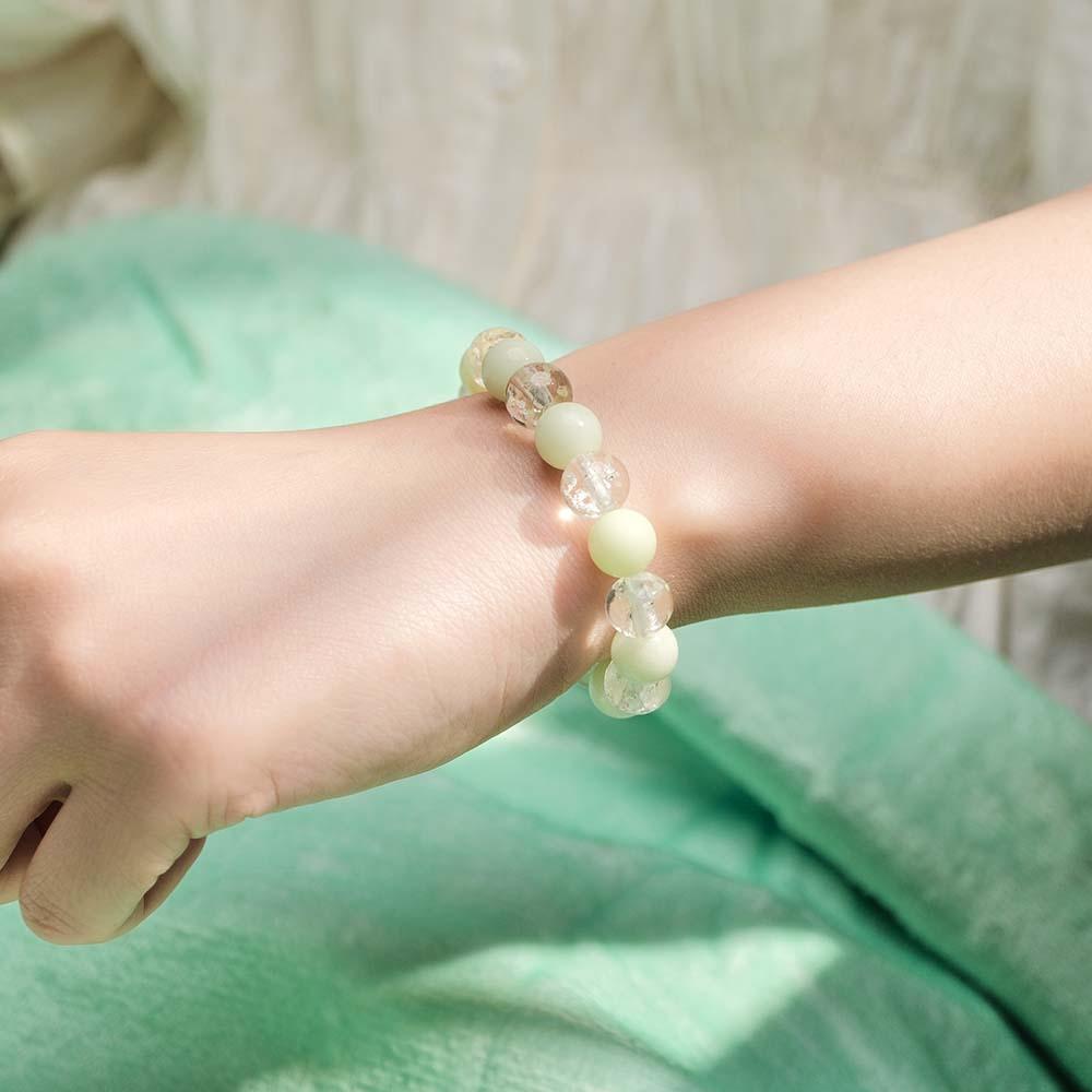 White Firefly Glass Stretch Beaded Bracelet Glow in the Dark Luminous Bracelet - NameNecklace