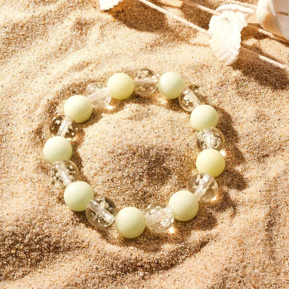White Firefly Glass Stretch Beaded Bracelet Glow in the Dark Luminous Bracelet - NameNecklace