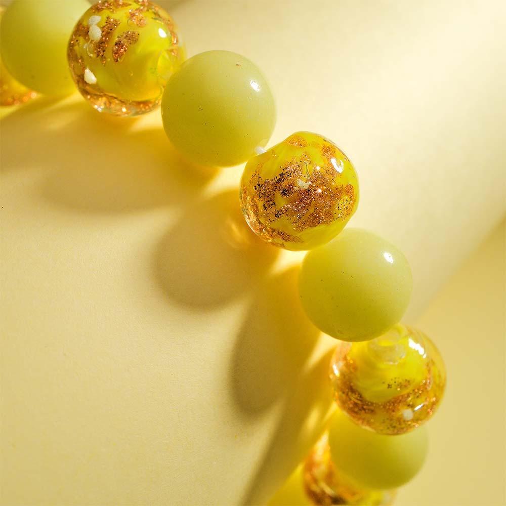 Yellow Firefly Glass Stretch Beaded Bracelet Glow in the Dark Luminous Bracelet - NameNecklace