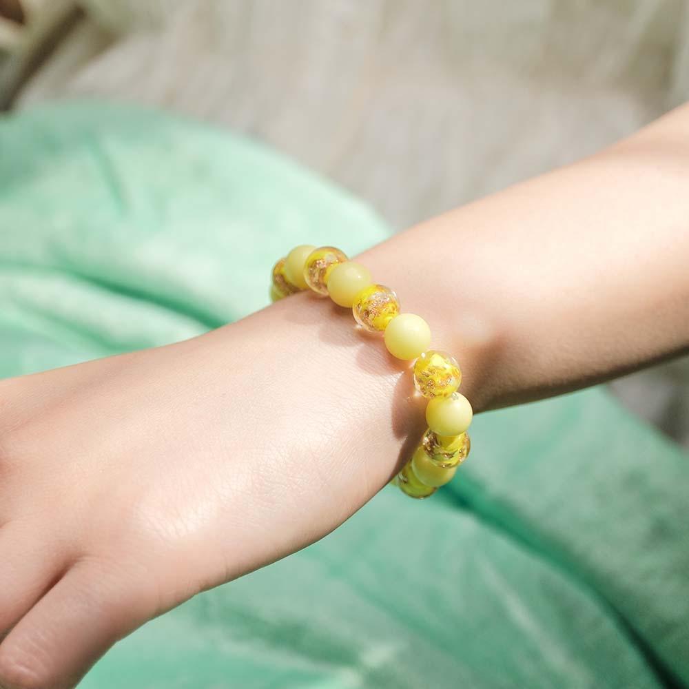 Yellow Firefly Glass Stretch Beaded Bracelet Glow in the Dark Luminous Bracelet - NameNecklace