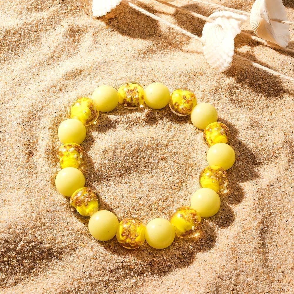 Yellow Firefly Glass Stretch Beaded Bracelet Glow in the Dark Luminous Bracelet - NameNecklace