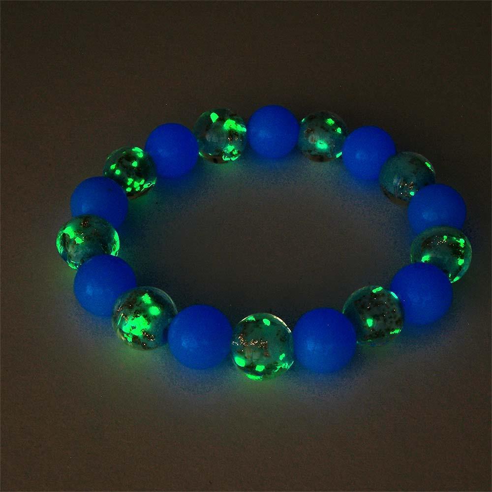 Lake Blue Firefly Glass Stretch Beaded Bracelet Glow in the Dark Luminous Bracelet - NameNecklace
