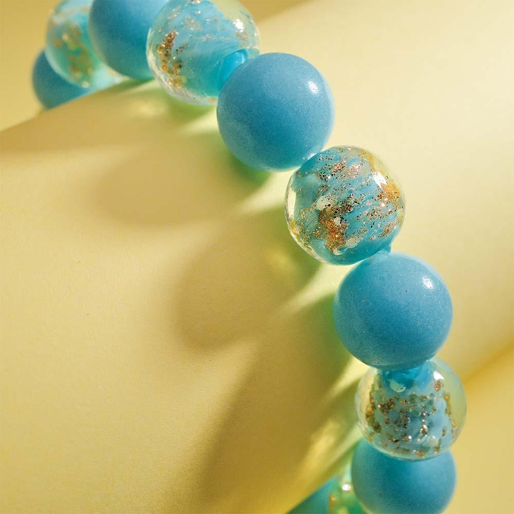 Lake Blue Firefly Glass Stretch Beaded Bracelet Glow in the Dark Luminous Bracelet - NameNecklace