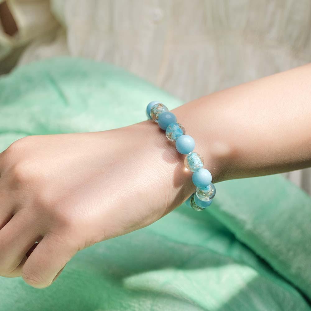 Lake Blue Firefly Glass Stretch Beaded Bracelet Glow in the Dark Luminous Bracelet - NameNecklace