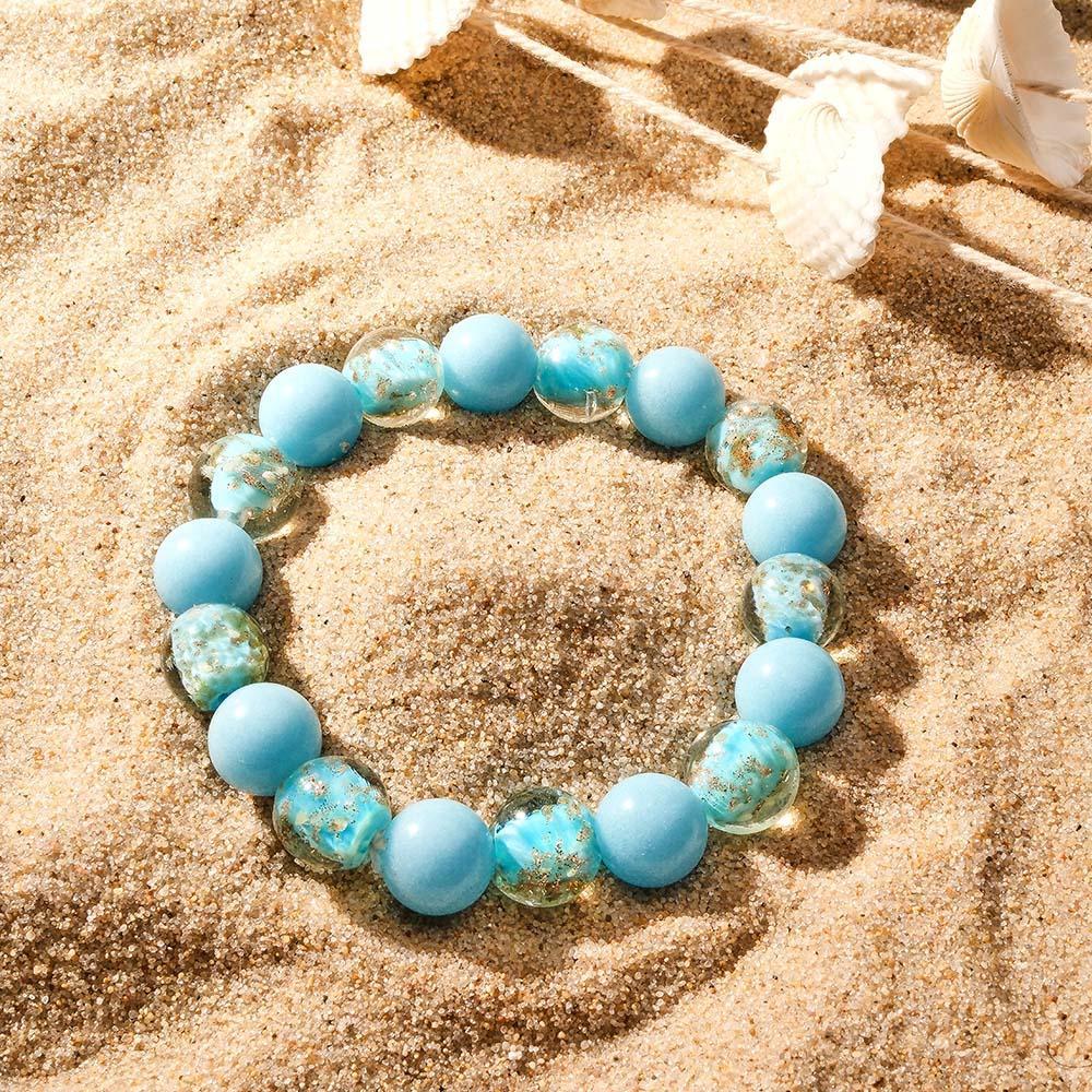 Lake Blue Firefly Glass Stretch Beaded Bracelet Glow in the Dark Luminous Bracelet - NameNecklace