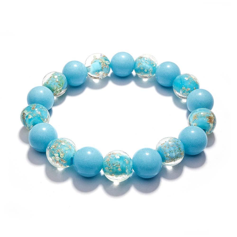Lake Blue Firefly Glass Stretch Beaded Bracelet Glow in the Dark Luminous Bracelet - NameNecklace