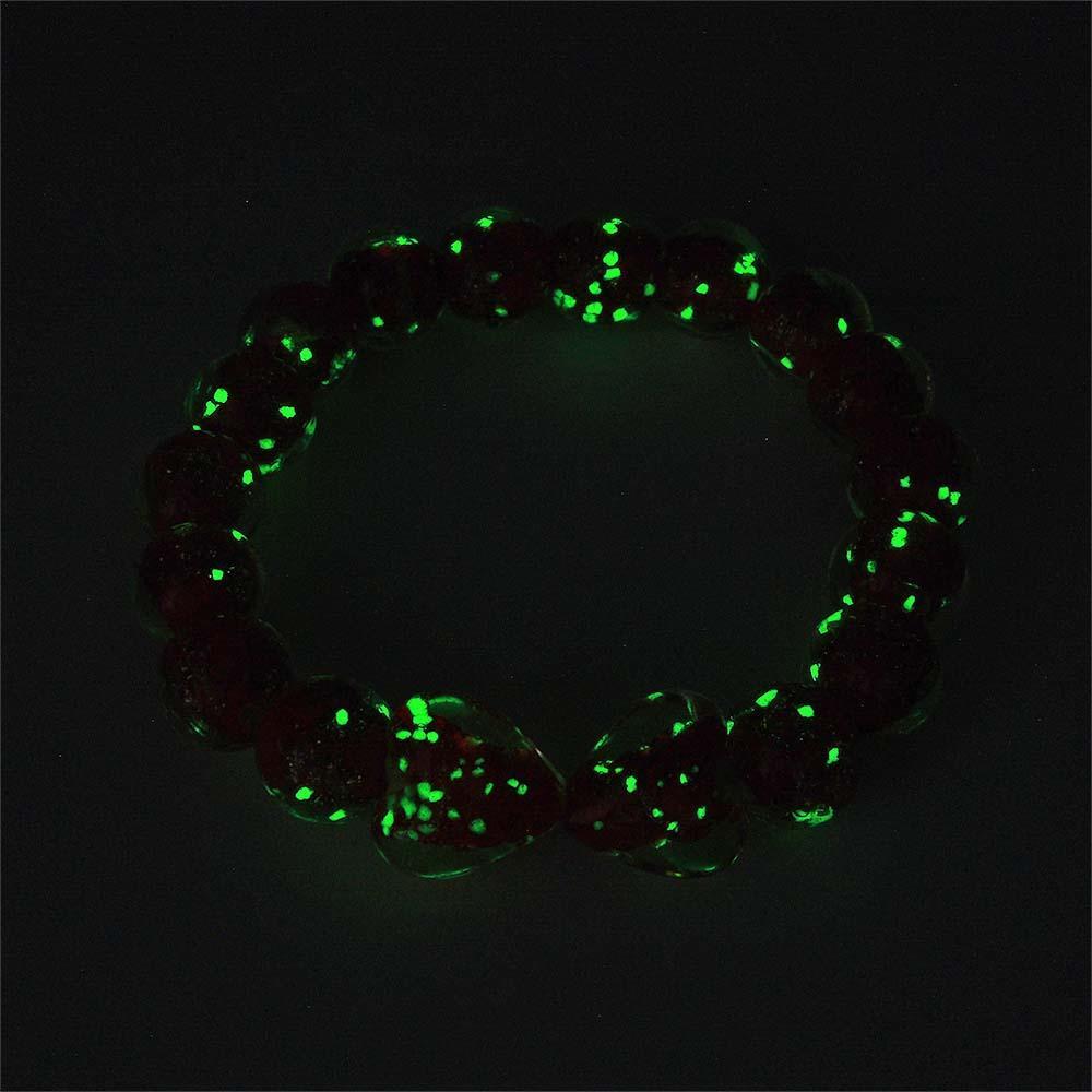 Red Heart-to-Heart Firefly Glass Stretch Beaded Bracelet Glow in the Dark Luminous Bracelet - NameNecklace