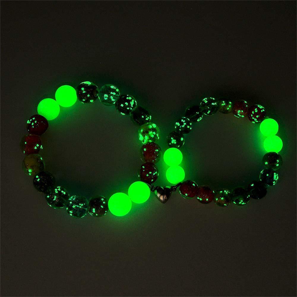 Rainbow Couple's Firefly Glass Stretch Beaded Bracelet Glow in the Dark Luminous Bracelet - NameNecklace